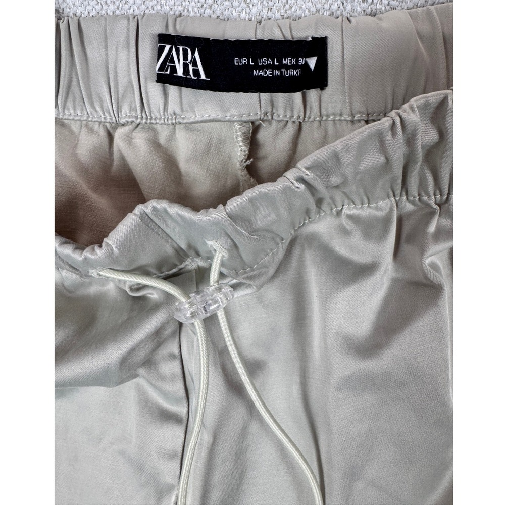 Zara Woman Shiny Satin Cargo Jogger Pants Gray/Silver Large 4-Pocket Utility - Picture 6 of 10